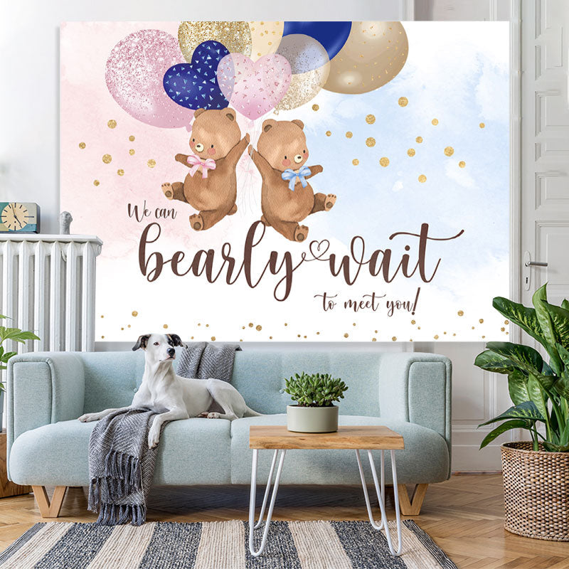 Lofaris Pink and Blue Cute Teddy Bears Baby Shower Backdrop