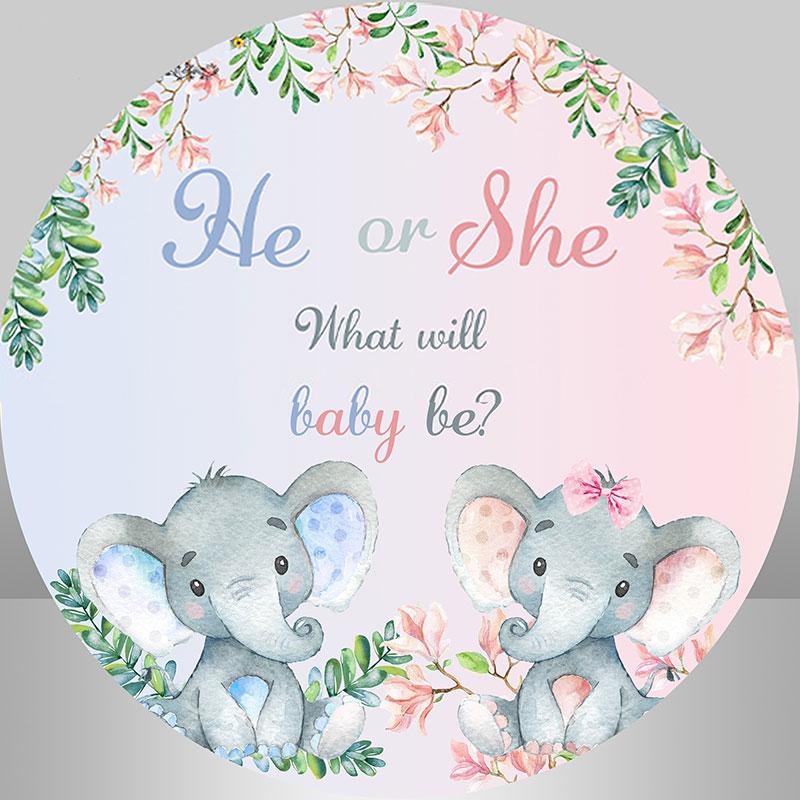 Lofaris Pink and Blue Elephant Round Baby Shower Decor Backdrop