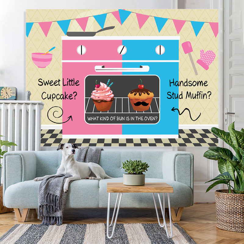 Lofaris Pink And Blue Oven Cake Flags Baby Shower Backdrop