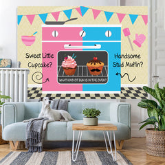 Lofaris Pink And Blue Oven Cake Flags Baby Shower Backdrop