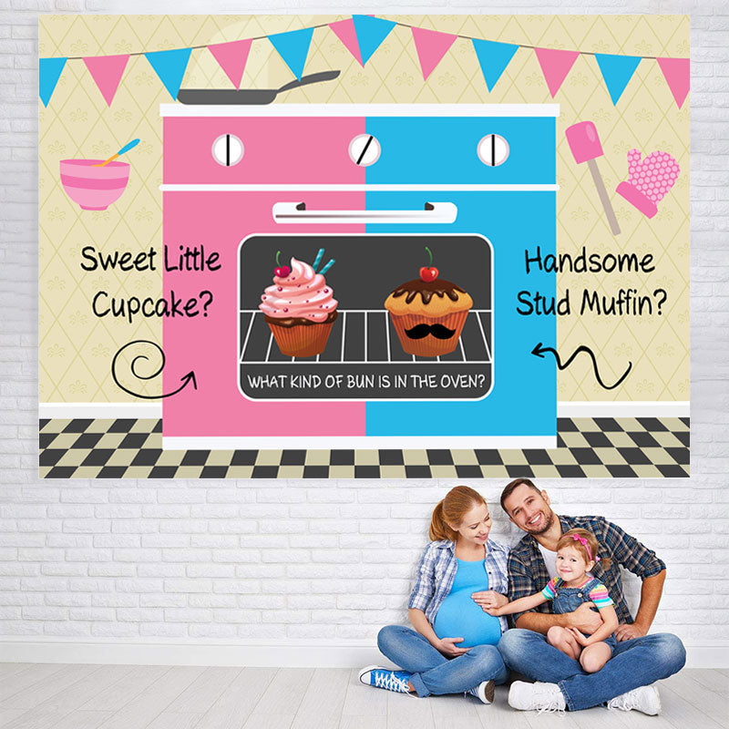 Lofaris Pink And Blue Oven Cake Flags Baby Shower Backdrop
