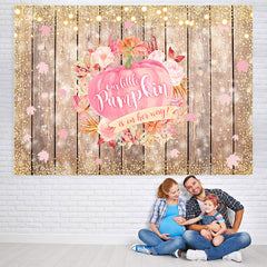 Lofaris Pink Pumpkin Golden Bokeh Wooden Baby Shower Backdrop