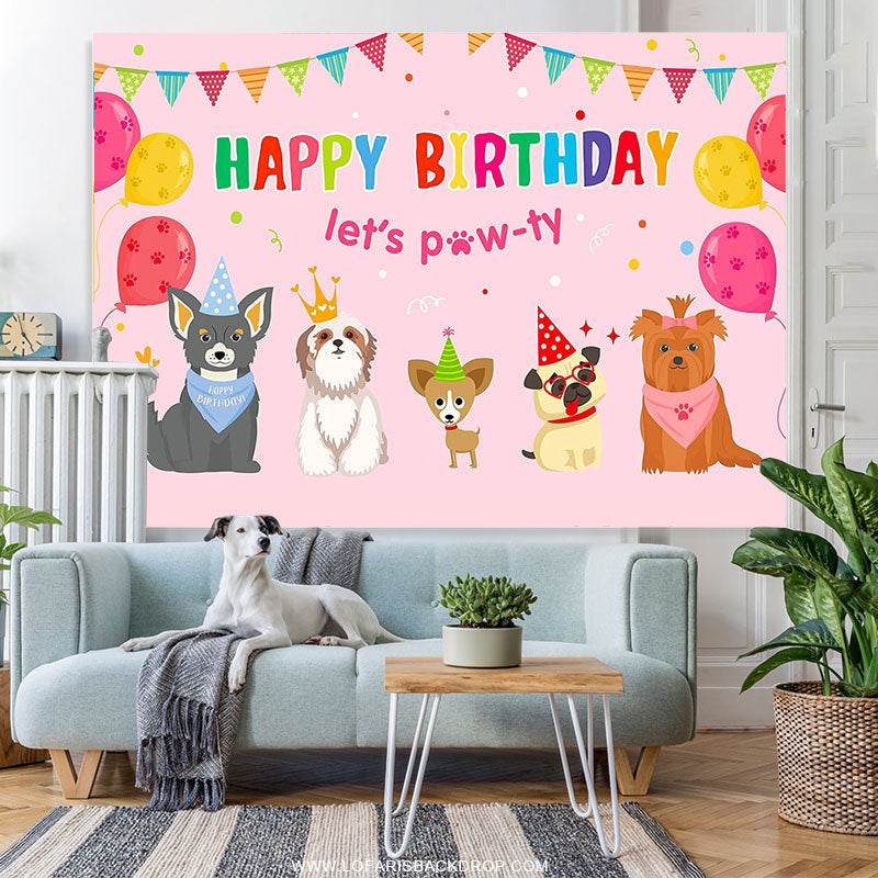 Lofaris Pink Puppy Dog Balloon Pet Party Birthday Backdrop