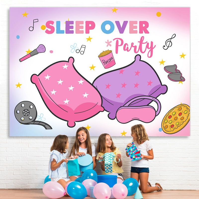 Lofaris Pink Purple Sleep Over Party Happy Birthday Backdrop