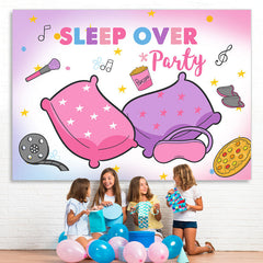 Lofaris Pink Purple Sleep Over Party Happy Birthday Backdrop
