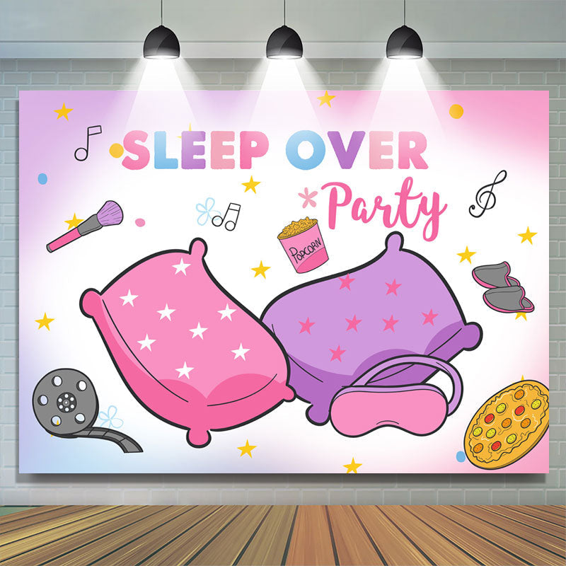 Lofaris Pink Purple Sleep Over Party Happy Birthday Backdrop