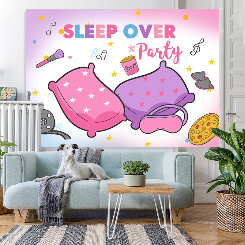 Lofaris Pink Purple Sleep Over Party Happy Birthday Backdrop