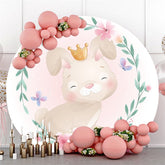 Lofaris Pink Rabbit With Crown Floral Butterfly Circle Backdrop