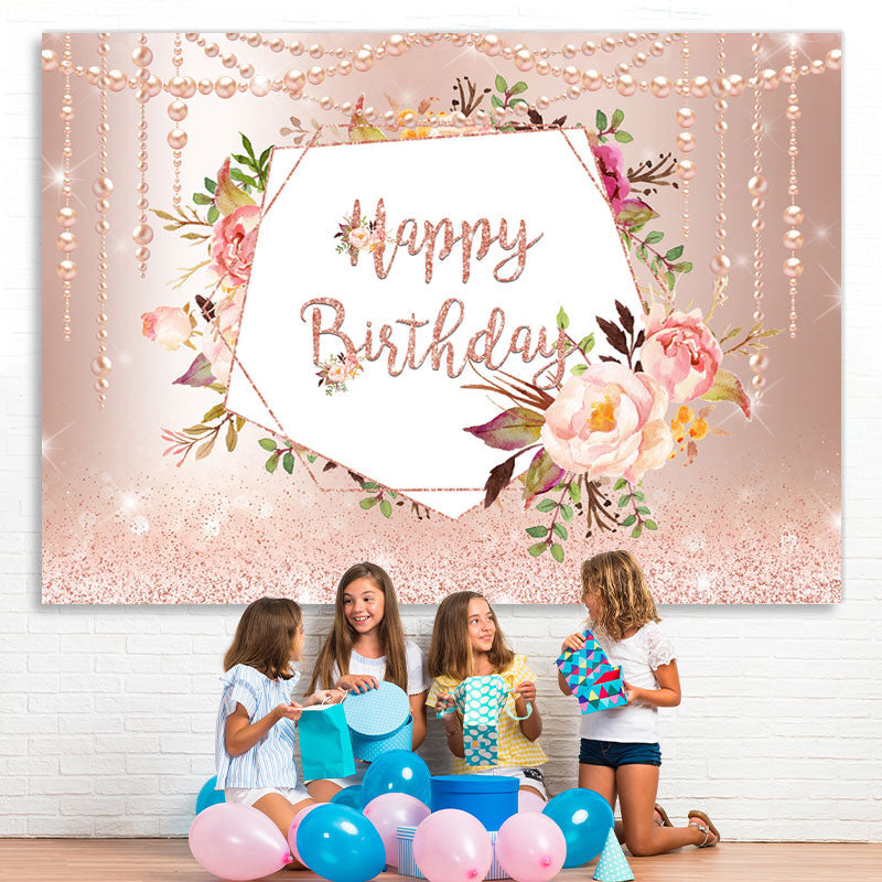 Lofaris Pink Rose And Pearl Glitter Birthday Backdrop For Girl