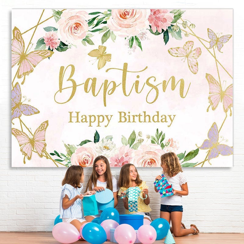 Lofaris Pink Rose Butterfly Birthday Photo Backdrop for Girl