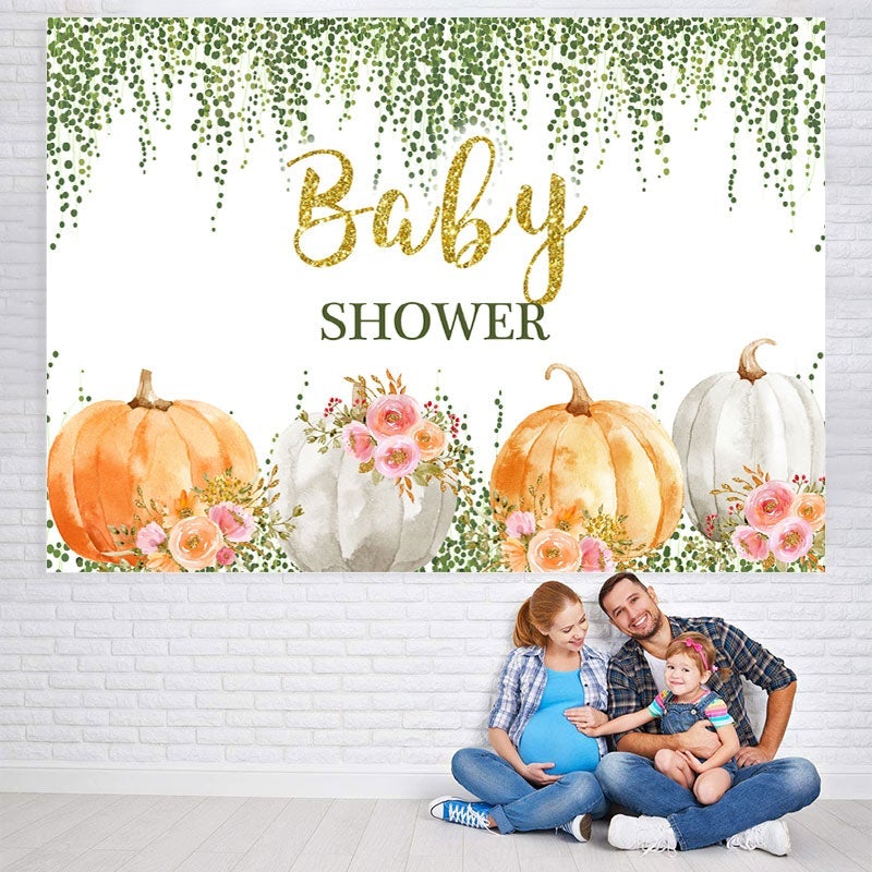 Lofaris Pink rose green pumpkin Baby Shower party Backdrop