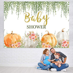 Lofaris Pink rose green pumpkin Baby Shower party Backdrop