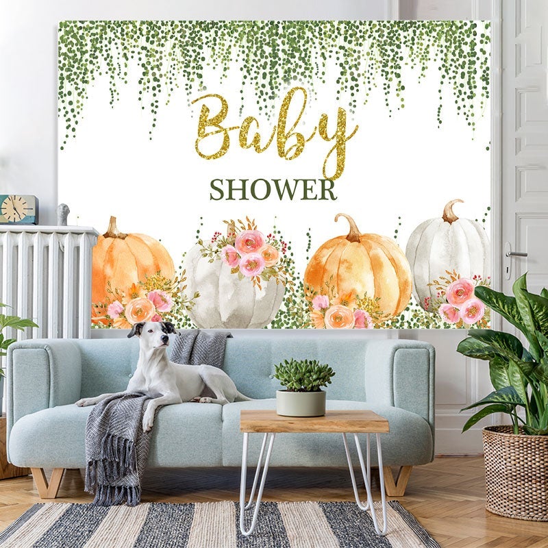 Lofaris Pink rose green pumpkin Baby Shower party Backdrop