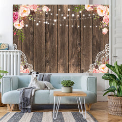 Lofaris Pink Rose With Lights Wooden Birthday Backdrop For Girl