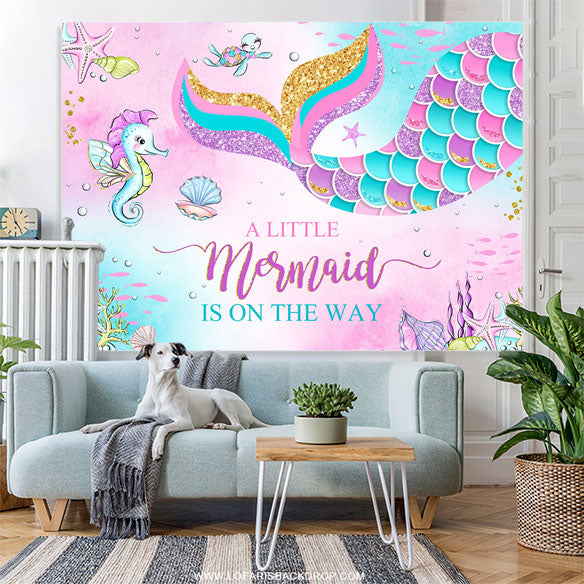 Lofaris Pink Sea Glitter Mermaid Baby Shower Party Backdrop