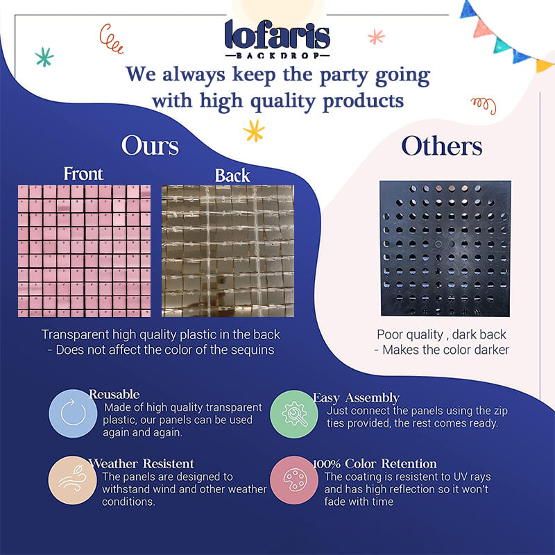 Lofaris Rose Pink Shimmer Wall Panels For Birthday Party Decorations