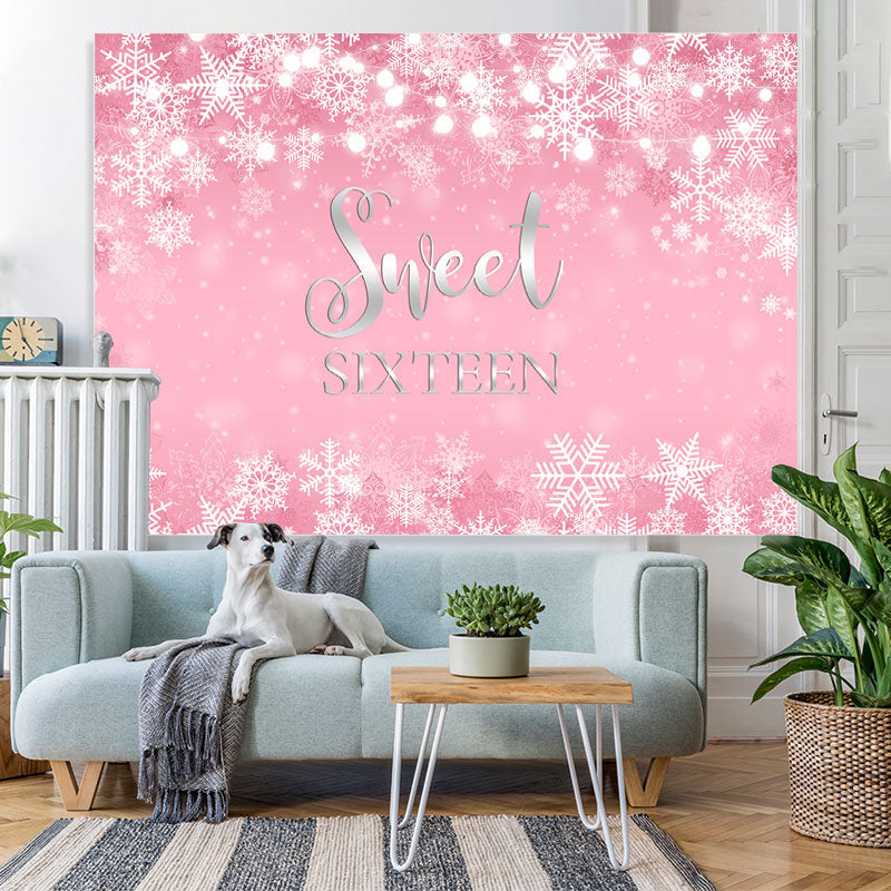 Lofaris Pink Snowflake Winter Girl Sweet Sixteen Birthday Backdrop