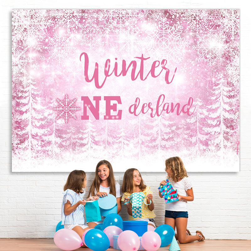 Lofaris Pink Snowflake Winter One Derland Backdrop For Girl