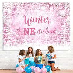 Lofaris Pink Snowflake Winter One Derland Backdrop For Girl