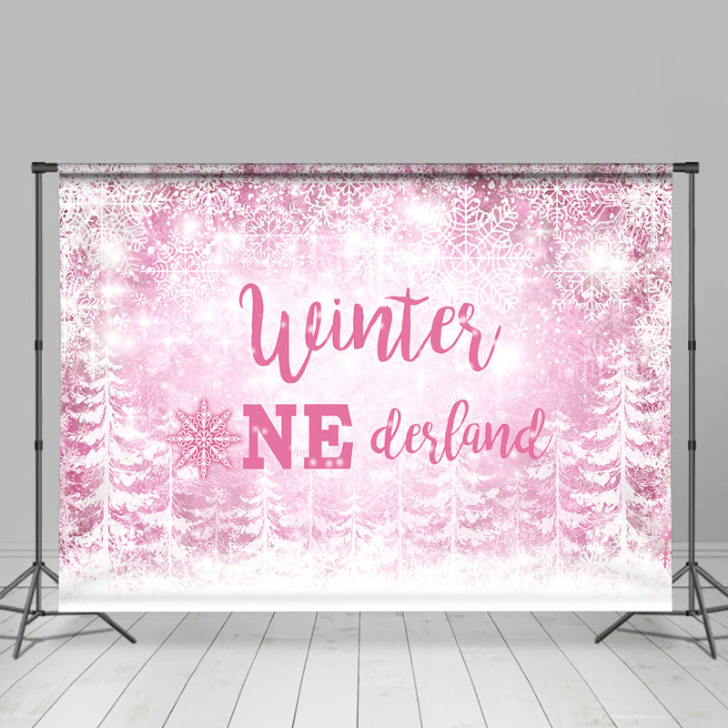 Lofaris Pink Snowflake Winter Onederland Birthday Backdrops for Girl