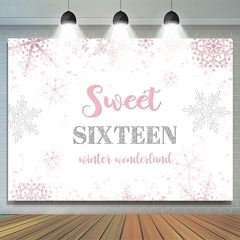 Lofaris Pink Snowflakes Sweet Sixteen Happy Birthday Backdrop