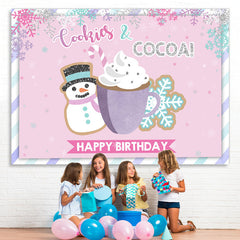 Lofaris Pink Snowy Cup and Snow Man Happy Birthday Backdrop