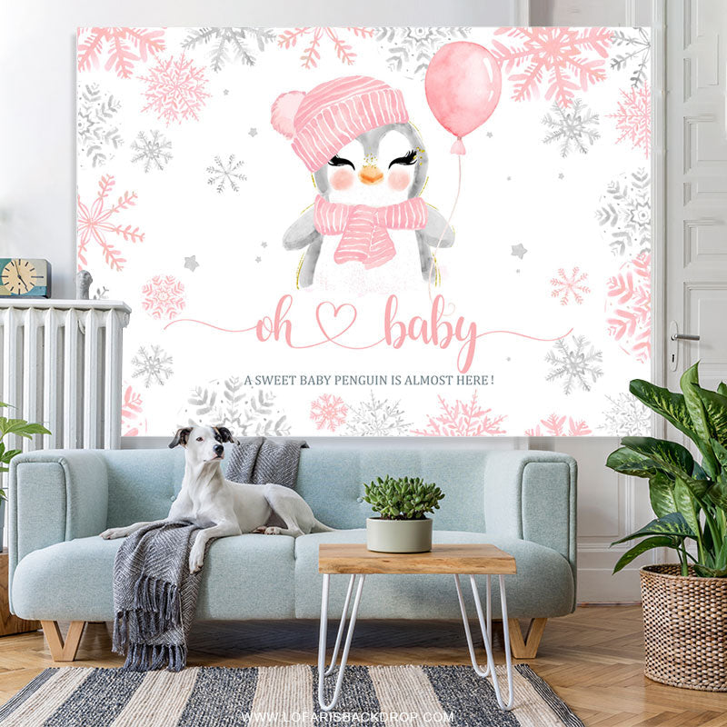Lofaris Pink Snowy Winter With Pigeon Baby Shower Backdrop