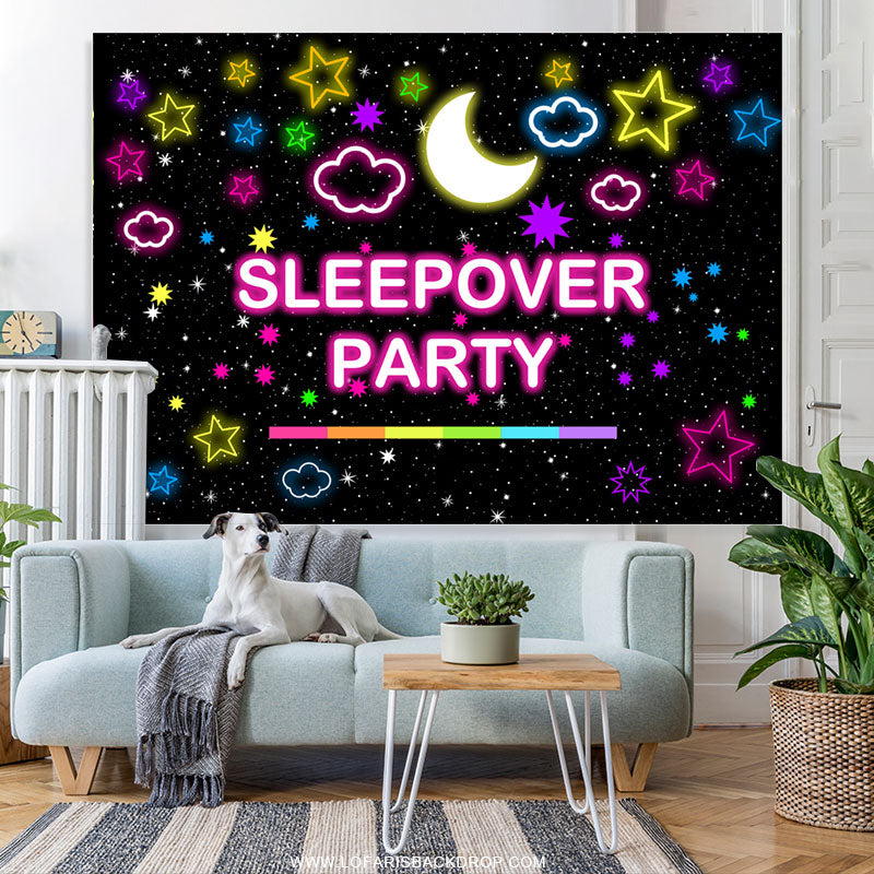 Lofaris Pink Starry Moonnight Sleepover Party Birthday Backdrop