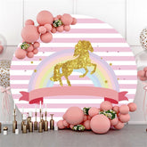 Lofaris Pink Stripe Rainbow Gold Glitter Round Backdrops for Girl
