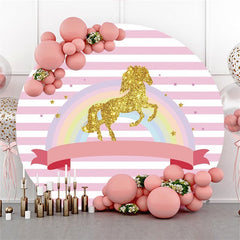 Lofaris Pink Stripe Rainbow Gold Glitter Round Backdrops for Girl
