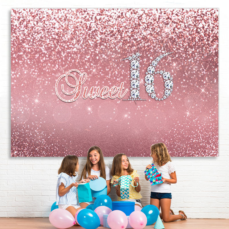 Lofaris Pink Sweet Diamond 16 Happy Birthday Backdrop Girls