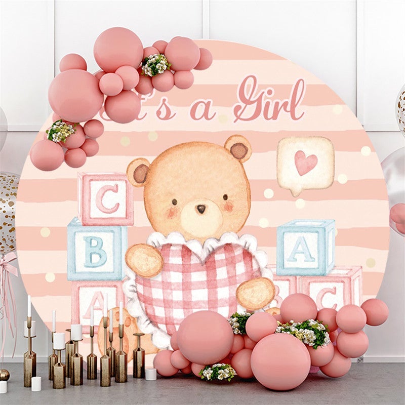 Lofaris Pink Teddy Hold Pillow Theme Circle Baby Shower Backdrop