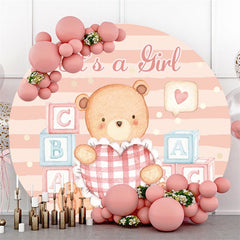 Lofaris Pink Teddy Hold Pillow Theme Circle Baby Shower Backdrop