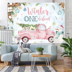 Lofaris Pink Truck Winter Onederland Blue Backdrop For Birthday