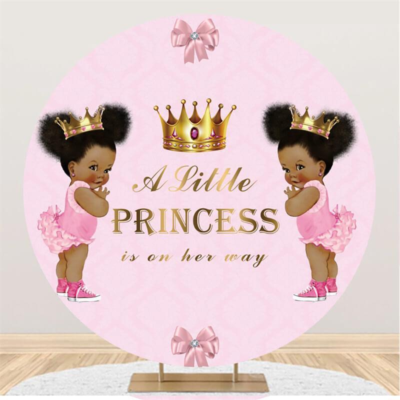 Lofaris Pink Twincess Princess Baby Shower Circle Backdrop