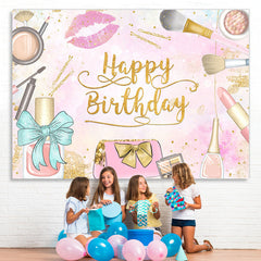 Lofaris Pink Watercolor Happy Birthday Party Backdrop for Girl