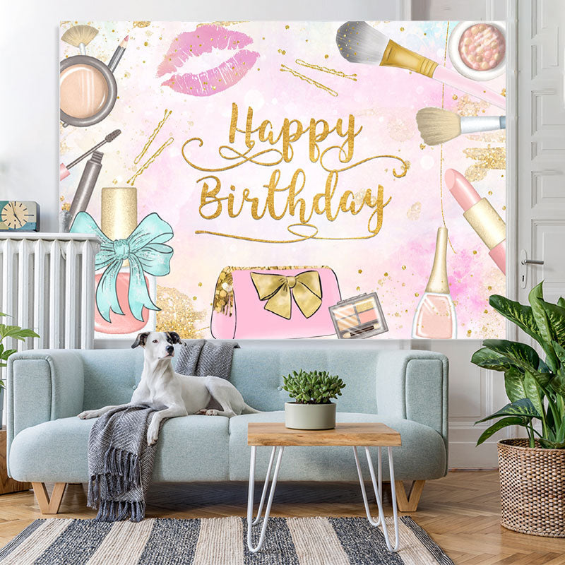 Lofaris Pink Watercolor Happy Birthday Party Backdrop for Girl