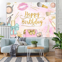 Lofaris Pink Watercolor Happy Birthday Party Backdrop for Girl