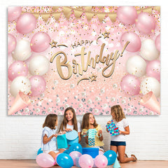 Lofaris Pink White Balloon Glitter Happy Birthday Backdrop