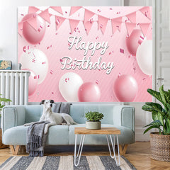 Lofaris Pink White Balloon Ribbon Happy Birthday Backdrop for Girl