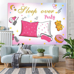 Lofaris Pink White Glitter Sleep Over Party Birthday Backdrop