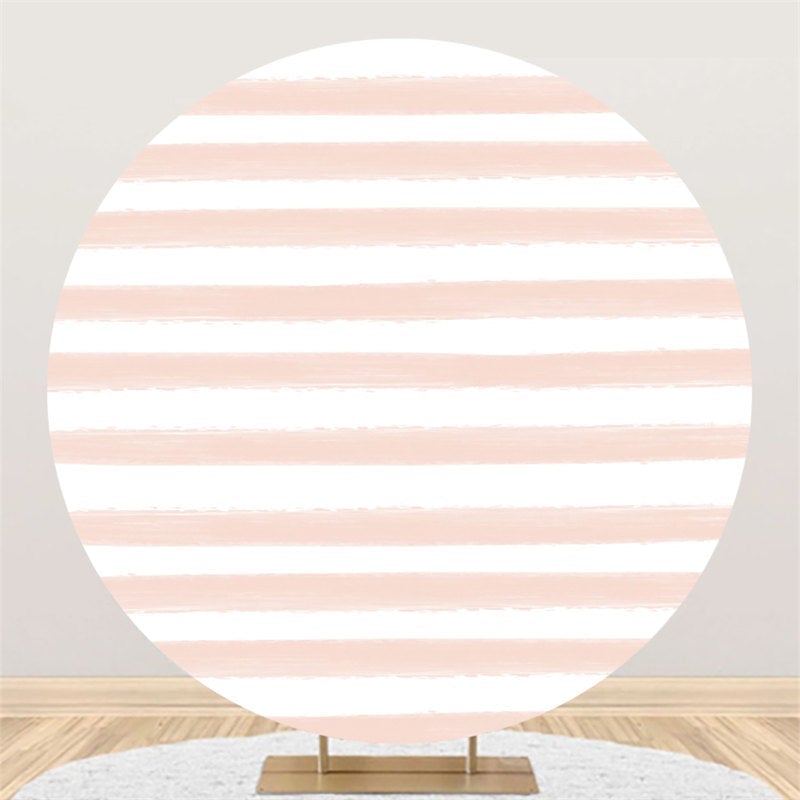 Lofaris Pink White Stripe Round Birthday Backdrop For Party