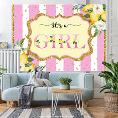 Lofaris Pink White Stripes Glitter Its A Girl Baby Shower Backdrop