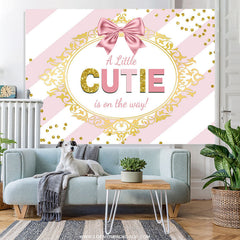 Lofaris Pink White Stripes Gold Glitter Cutie Baby Shower Backdrop
