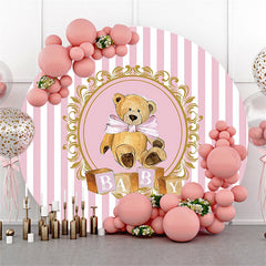 Pink Floral Oh Baby Round Wooden Baby Shower Backdrop