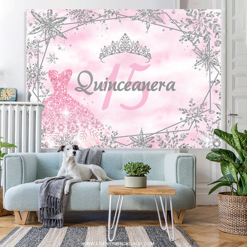 Lofaris Pink Winter Snowflake Happy 15Th Birthday Backdrop
