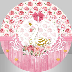 Lofaris Pink Wooden Floral Swan Girl Round Backdrop Kit