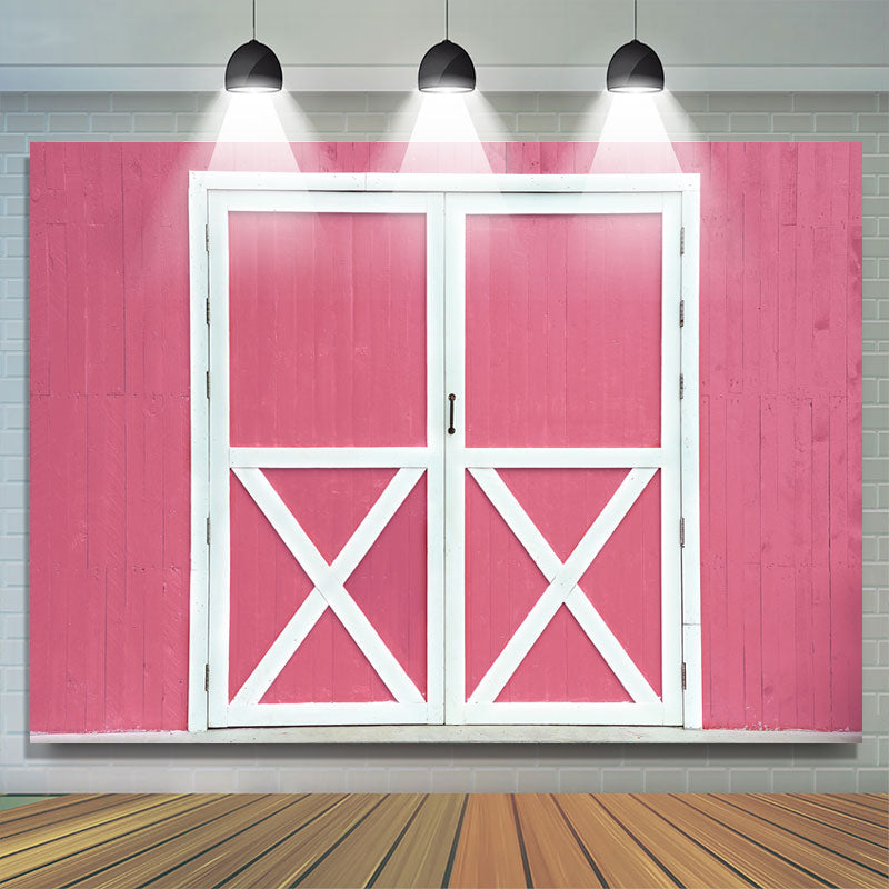 Lofaris Pink Wooden wall White Door Happy Birthday Backdrop