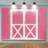 Lofaris Pink Wooden wall White Door Happy Birthday Backdrop