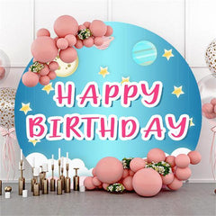 Lofaris Planet Blue Sky Round Happy Birthday Backdrop For Boy